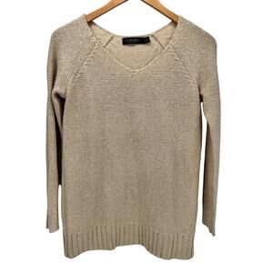 Lauren Ralph Lauren Sweater Womens Small Cream V-Neck Pullover Knit Coastal